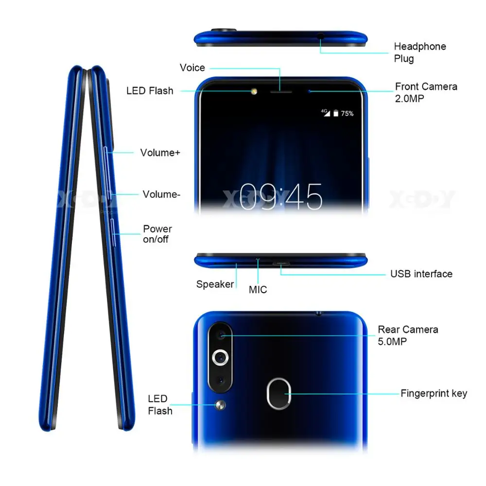 XGODY K20Pro Dual SIM 4G смартфон Android 6,0 5," 18:9 полный экран 2 Гб 16 Гб MTK6737 четырехъядерный 5 Мп камера 2300 мАч мобильный телефон