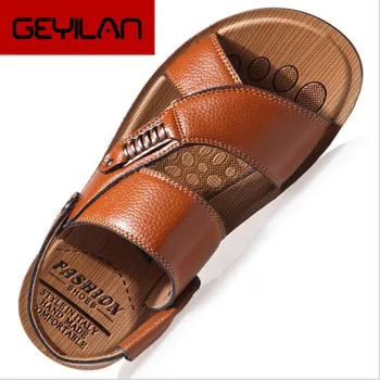 

2020 New leather cowhide summer men's beach shoes breathable casual men's sandals students sandals two wear tide shoes M55