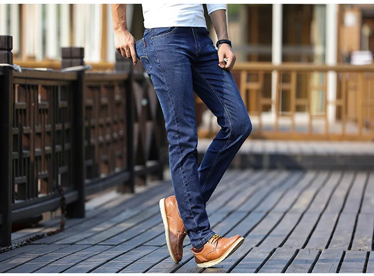 Мужские брендовые Стрейчевые джинсы, новые бизнес хлопковые джинсовые брюки, облегающие джинсы, прямые джинсовые брюки для мужчин, большие размеры 28-40