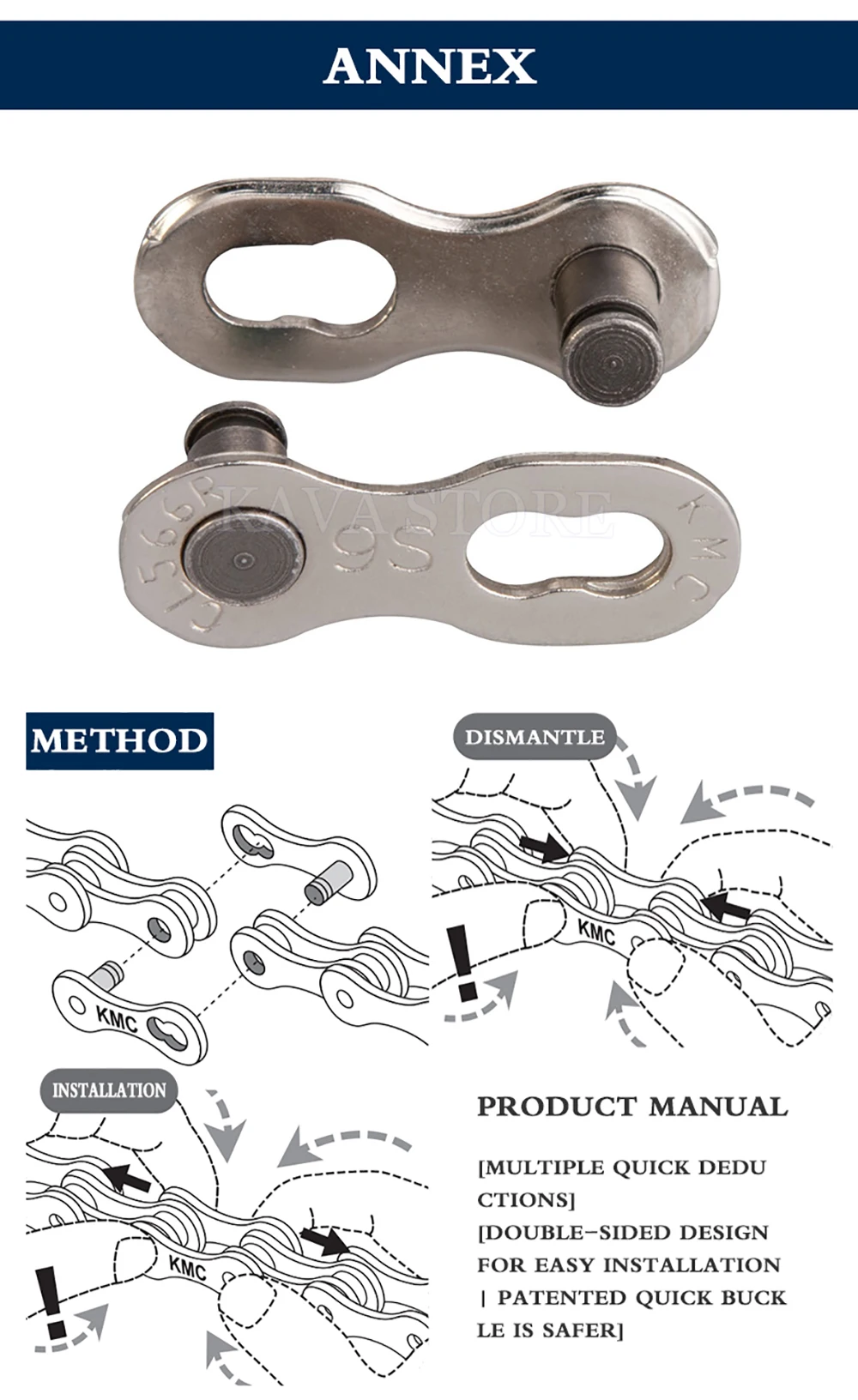 KMC, x9x10x11 speed 116maillons chain mountain bike/Road, suitable for SRAM 9s 10s 11 speed, 9V, 10V, 11 V, bicycle parts, accessories