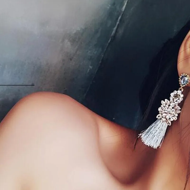 AE CANFLY Full Rhinestone Long Thread Tassel Earrings Temperament oorbellen Big Statement Earring Fashion Jewelry EX551|tassel earrings|thread