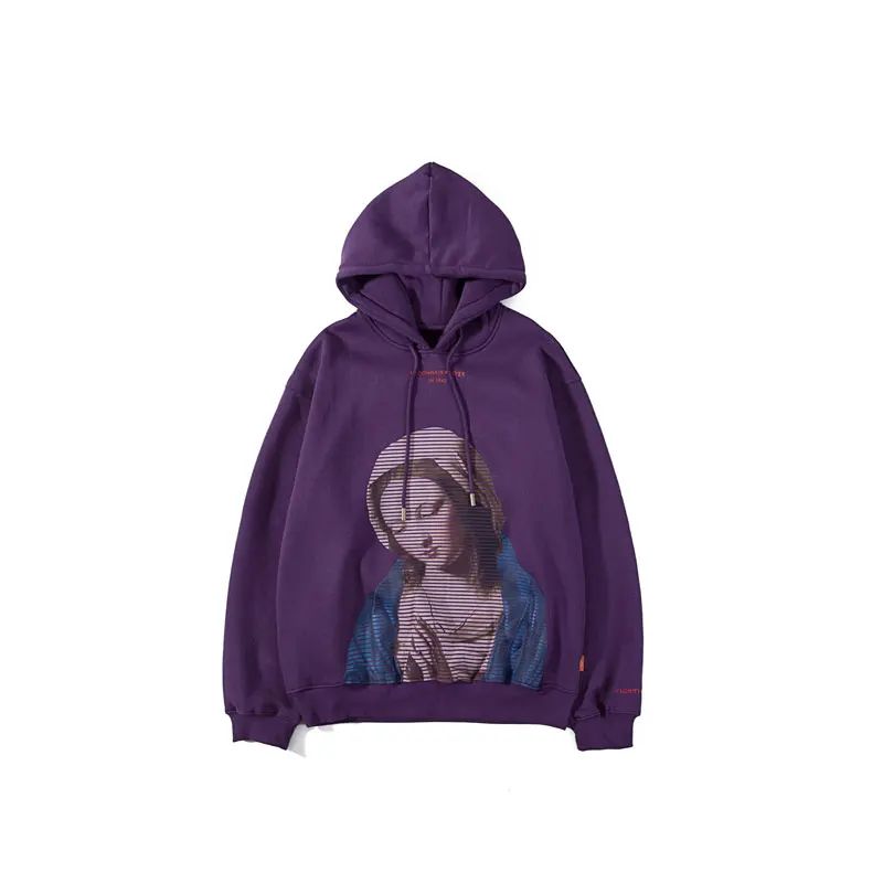 Purple GONTHWID Мадонна в молитве живопись печати флисовые толстовки с капюшоном religion толстовки мужские хип хоп повседневные топы уличного стиля верхняя одежда - Color: Purple