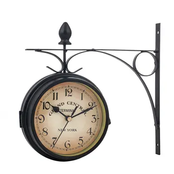 

Outdoor Bracket Clock Garden Station Wall Clock Double Sided Clock Black/White 21.8X21.8cm Home Decorfor gardens, indoors WWO66