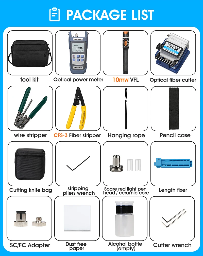 FTTH Fiber Optic Tool Kit with Fiber Fibra Optica Power Meter and 10mW Visual Fa