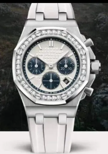 

Luxury Brand New Chronograph Men Stopwatch Sapphire Crystal Diamonds Bezel White Leather Stainless Steel Date Watch AAA+
