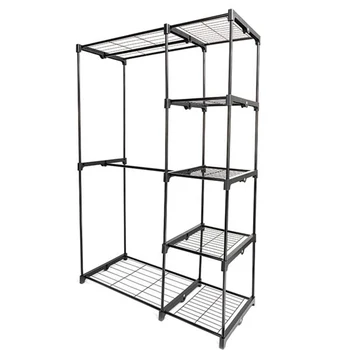 

US Warehouse Portable Practical Five-tier Wardrobe without Cloth Cover Black