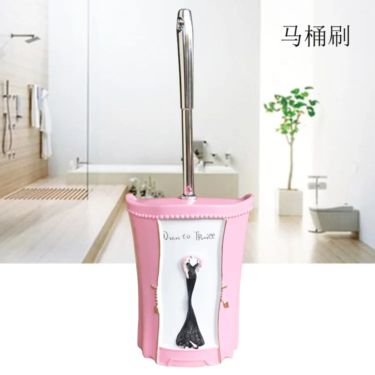 European Style Bathroom Toilet Brush Supplies Resin + Stainless Steel Long Handle Cleaning Brush Bathroom Accessories