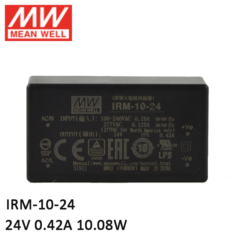 Бренд MEAN WELL представляет IRM-10-24 10W ПХД-крепление собрать инкапсулированный Мощность модуль 110 V/220 В переменного тока до 24V DC 0.42A модуль типа Питание