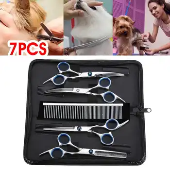 

Pet Grooming Scissors Set Stainless Steel Dog Cat Hair Cutting Scissors Up Down Curved Scissor Animal Hair Thinning Shears +Comb
