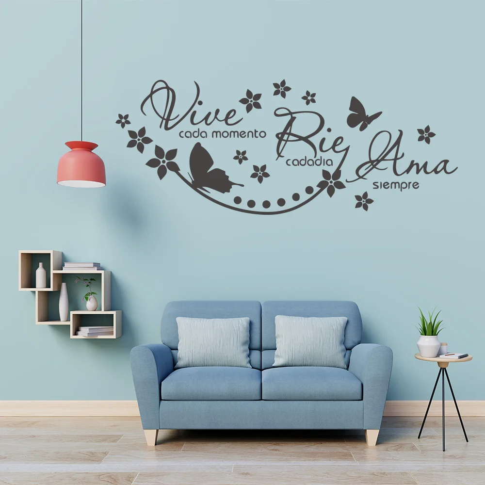 

New Design Spanish Vinyl Wall Sticker Say Vive Cada Momento Rie Cada Dia Ama Siempre Stickers Mural Living Room Decoration