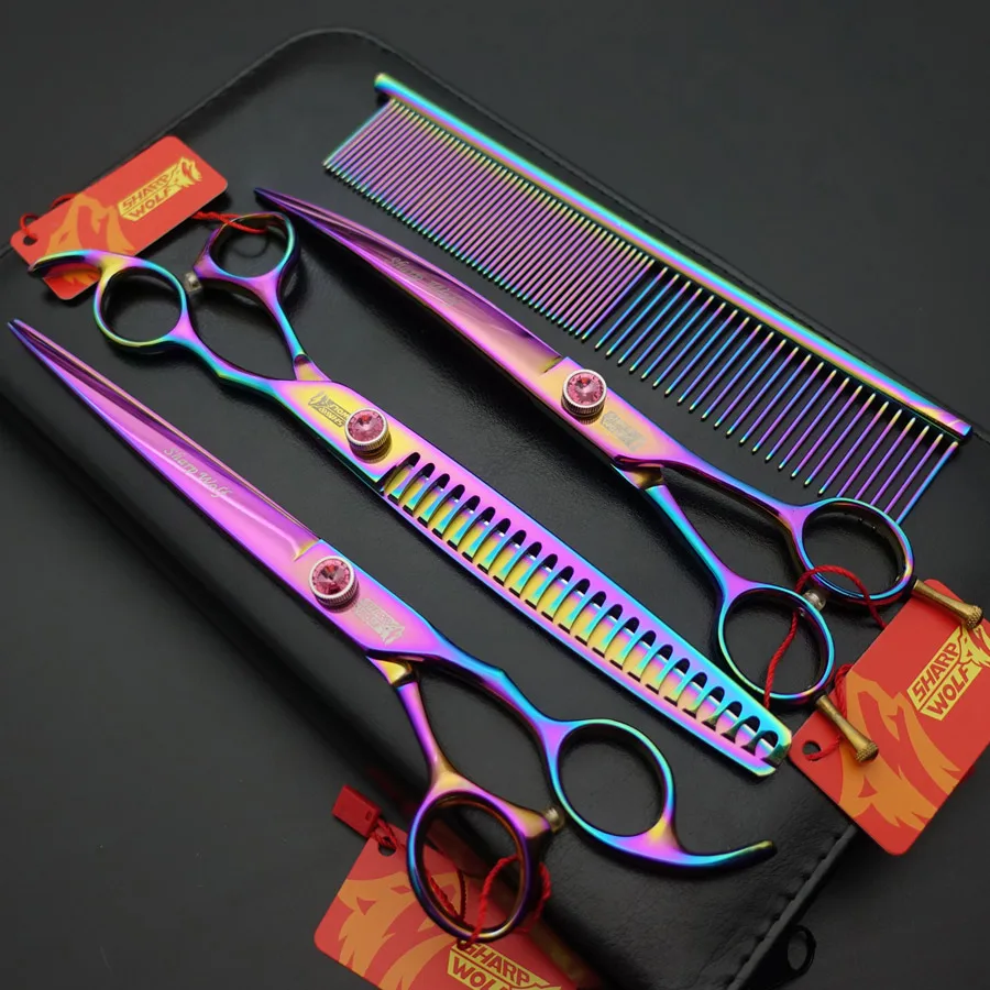 

SUS440C PET Grooming scissors 8 inch Cutting&Curved&Thinning shears+Stainless steel comb+kits-K180