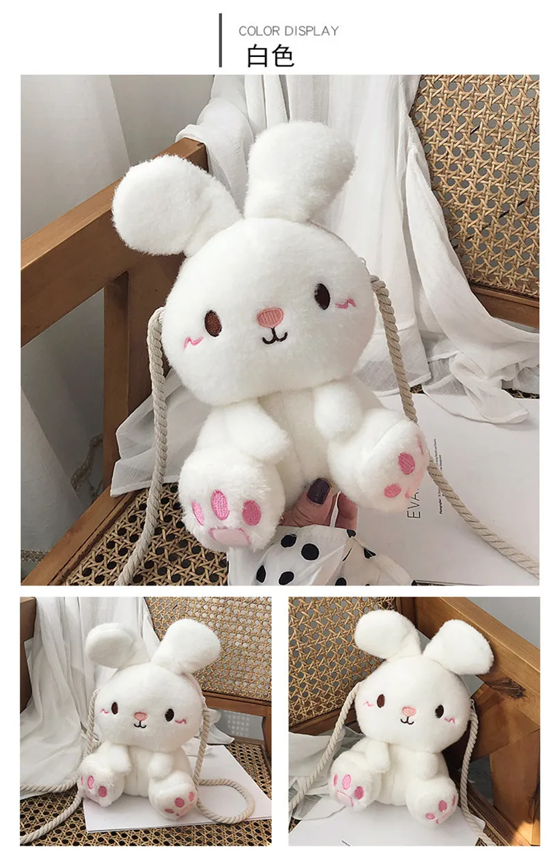 Cute Cartoon Sitting Bunny Rabbit Shoulder Bags Crossbody Bag Plush Toys Rabbits Animals Dolls Key Phone Coin Purse Bag (13)