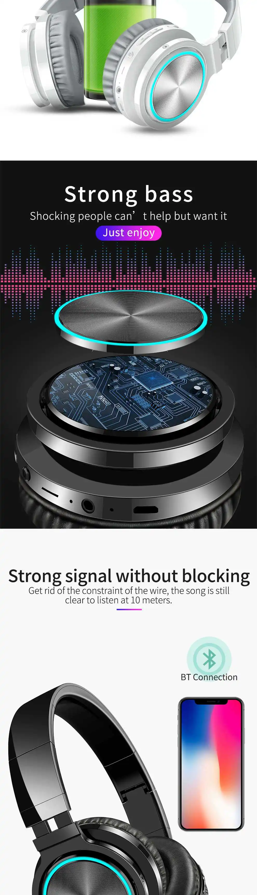 LEORY B12 Складная bluetooth 5,0 гарнитура сильный бас светодиодный RGB светильник наушники TF карта проводной режим гарнитура с микрофоном для телефонов