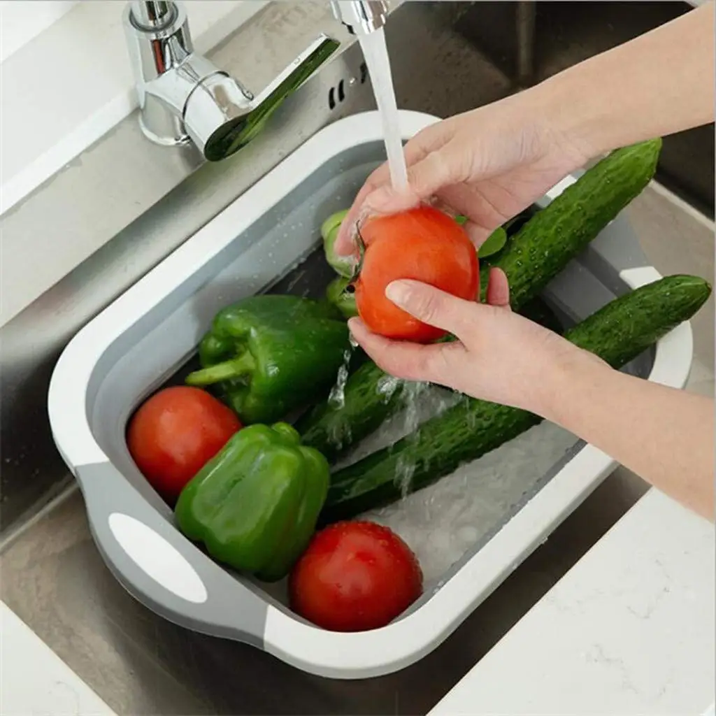 

Multifunction Collapsible Vegetable Basin Chopping Board Portable Folding Silicone Drain Basket Kitchen Home Storage Tools