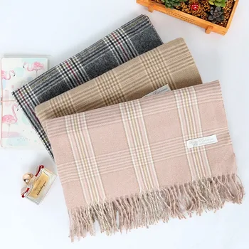 

2020 winter new Korean version of tassel wild large plaid scarf for women thickened imitation cashmere shawl to keep warm