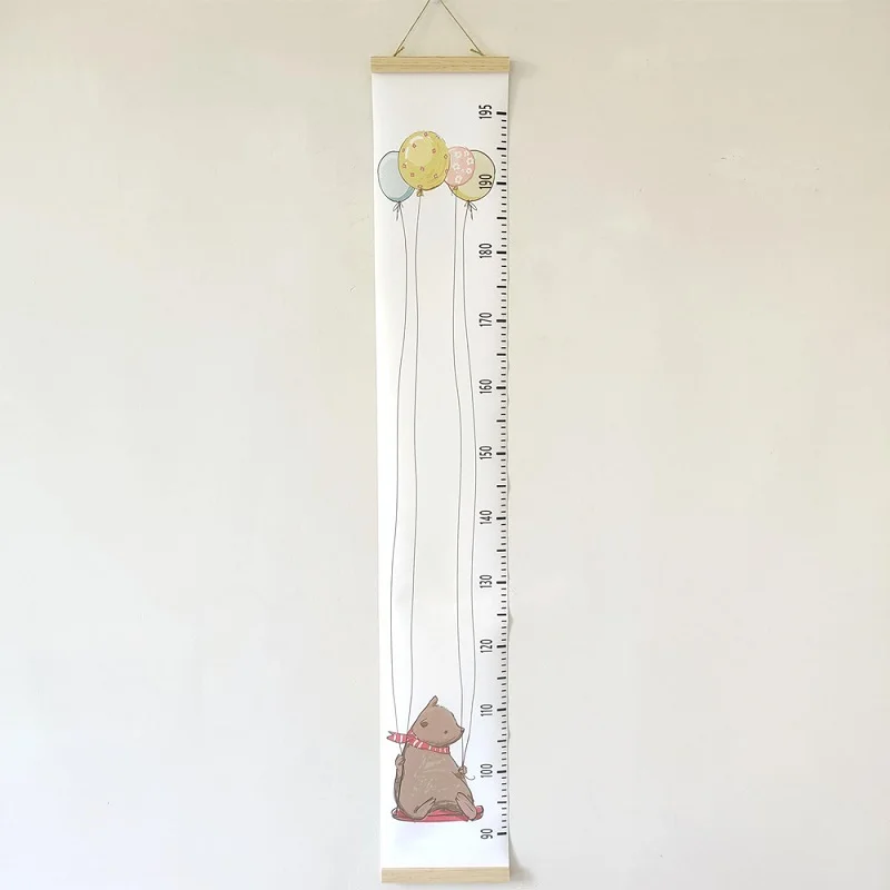Boys Girls Growth Chart Wood Frame Canvas Height Measurement Ruler for Kids Nursery Room Removable Wall Decor Cartoon Animal