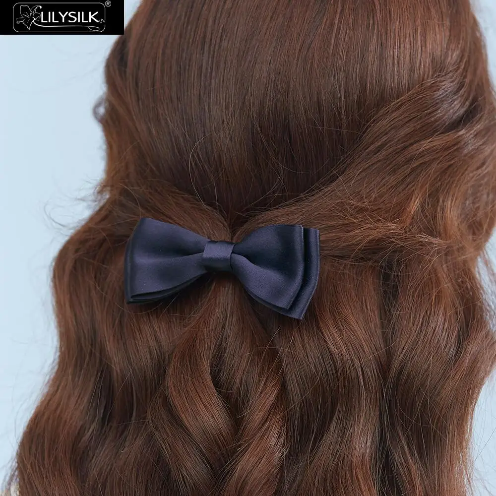 LilySilk лук шелковые заколки для волос Простые Женские Новые - Цвет: Navy Blue