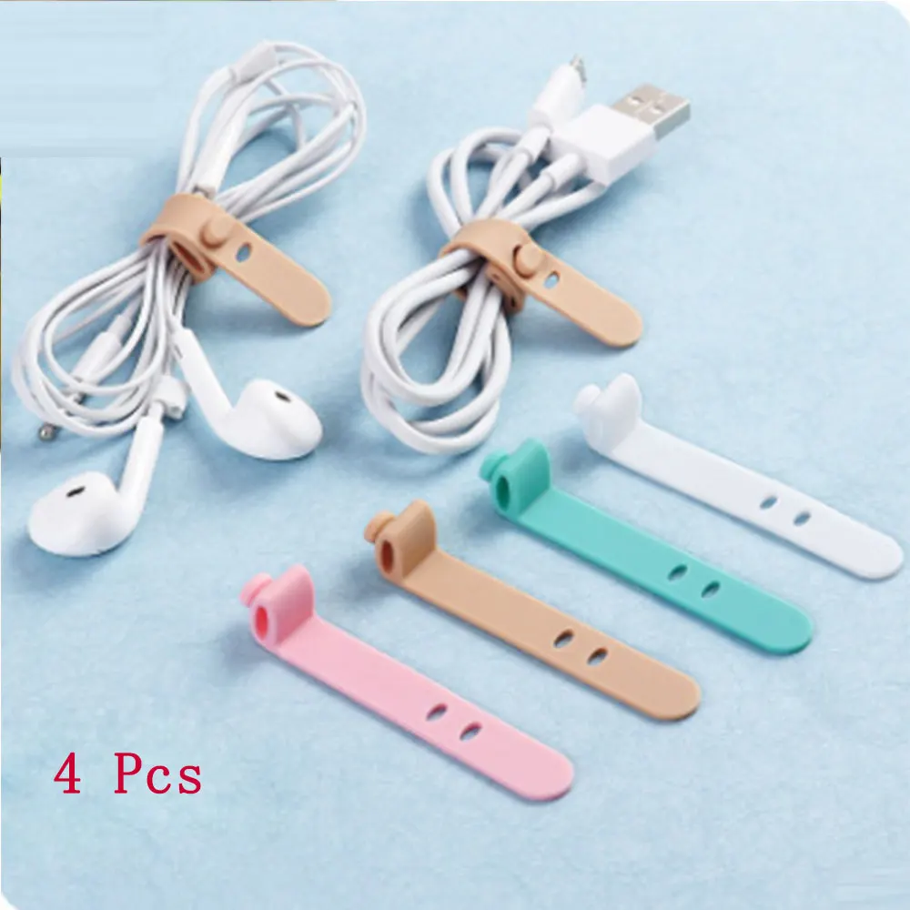 

Cute Candy Color Earphone Wire Winding Device Organize Data Cable Management Silicone Button Type Wire Winding Device Four Sets