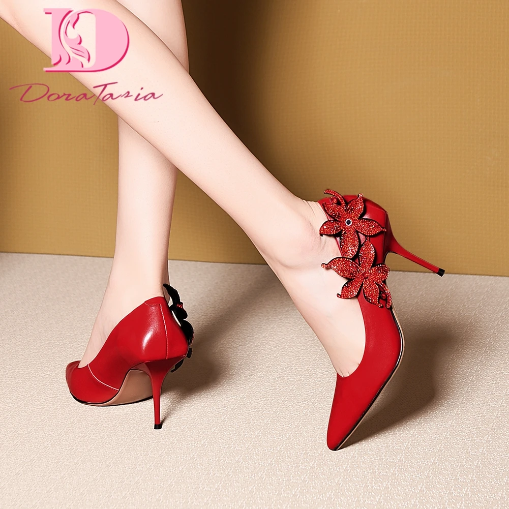 

Doratasia New Fashion Genuine Cow Leather Thin High Heels Wedding Pumps Woman Shoes Pointed Toe Slip-On INS Pumps Women Shoes