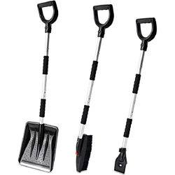 4-in-1 Stainless Steel  DetachableRetractable Snow Shovel  Brush Deicing Tool