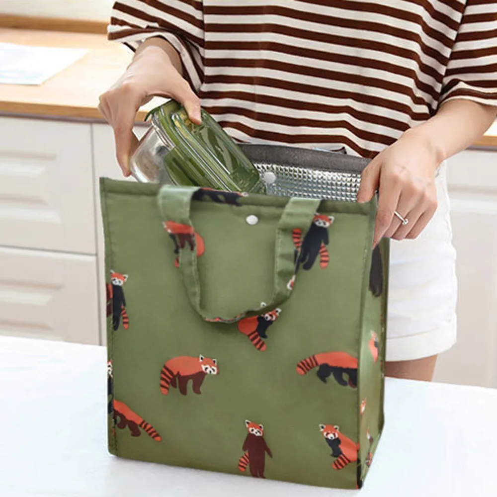 Женские цветочные сумки для ланча Портативный функциональный холст Термоизолированный еда пикника детская Термосумка Ланч-бокс сумка# T1P