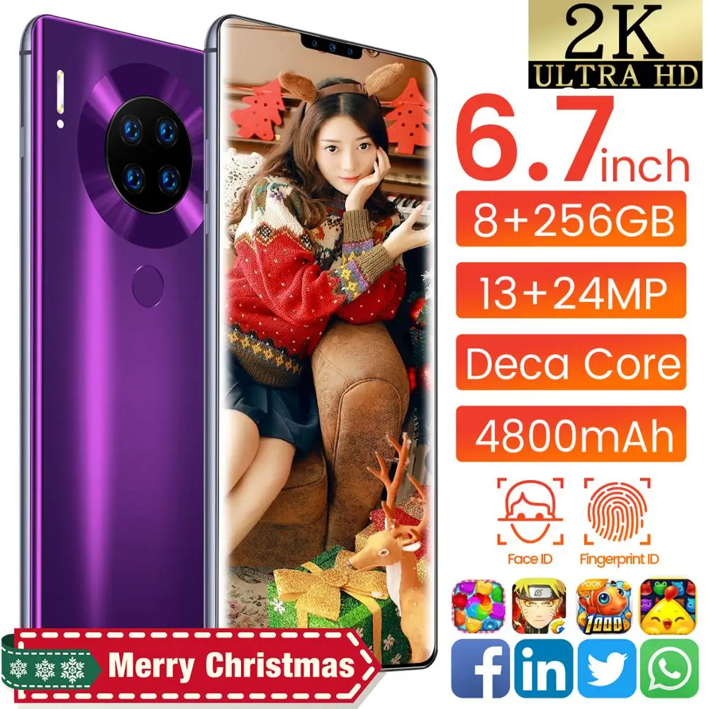 Mate30 Android 4G 3g смартфон 6," отпечаток пальца разблокированный мобильный смартфон 8G 256G Две sim-карты мобильный телефон Wifi
