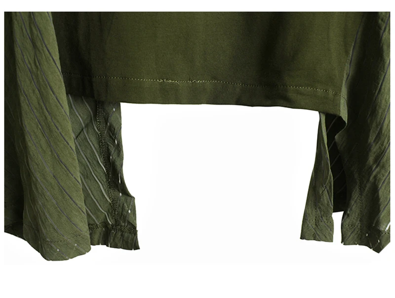 [EAM] Women Army Green Irregular Split Big Size T-shirt New Round Neck Long Sleeve  Fashion Tide  Spring Autumn 2020 1Z450