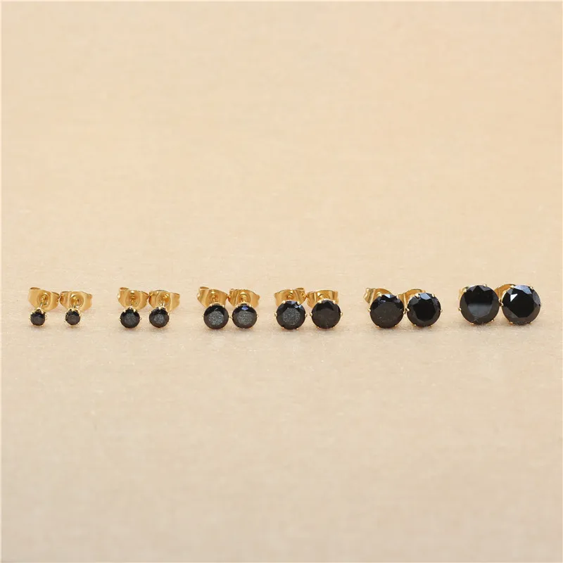 316 Stainless Steel Earrings With Aaa Round Black Zircon Earring
