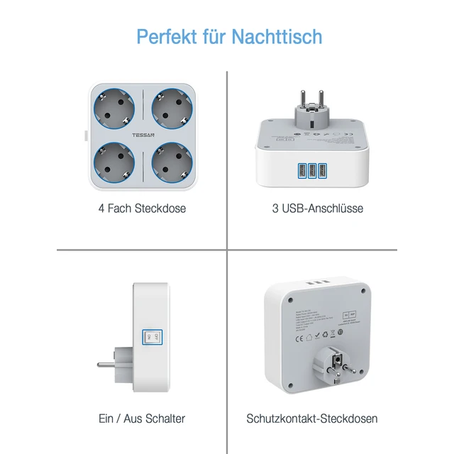 Comprar Regleta de enchufe TESSAN EU con salidas de CA de 1/4 y