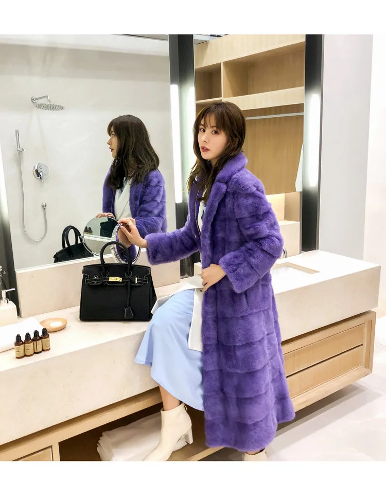 purple Шуба норковая пальто женское меховое зимнее шуба из натурального меха куртка для женщин норка натуральный мех шубка тренч женский норка шуба женская одежда шубы шуба из норки - Цвет: purple
