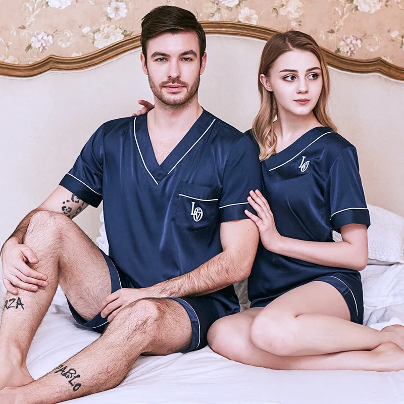 

2019 Spring And Summer New Style Imitated Silk Fabric Couple Clothes Tracksuit Women's Japanese And Korean Style Soft-Style