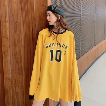 

Hoody Women kpop O-Neck Long Sleeve Number Printed Thin Autumn Winter Coat Sweatshirt Casual Pullover White Yellow !