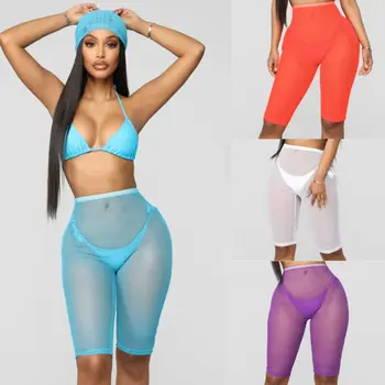 

2019 Summer Sexy Women's See Through Hot Pants Transparent Shorts Sheer Mesh Cover up