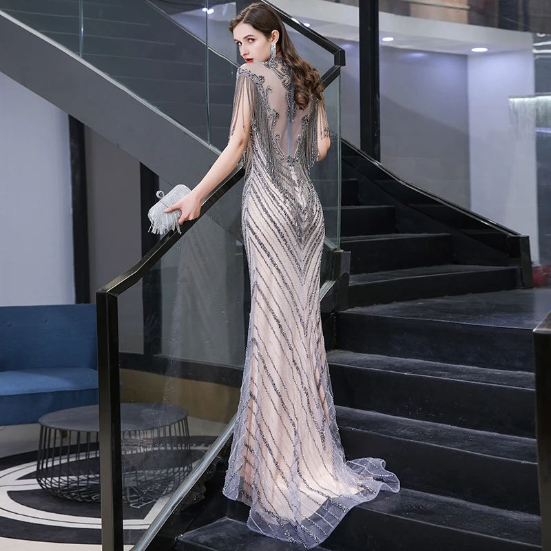 Роскошное вечернее платье Robe De Soiree, стразы, расшитые бисером, Русалка, свадебное вечернее кружевное платье, торжественное платье, вечерние платья