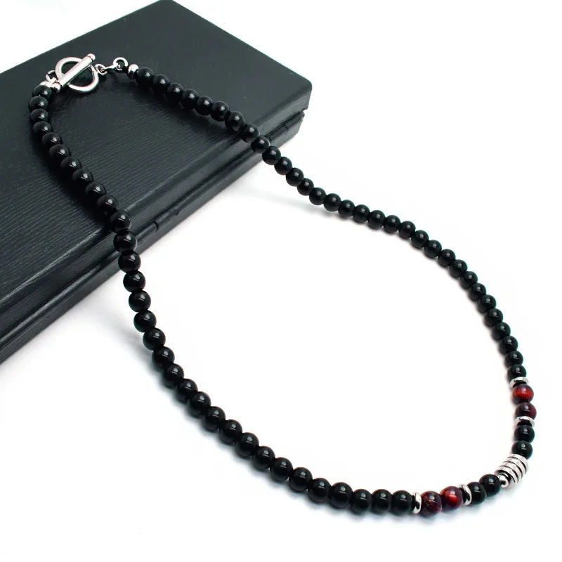 Stainless Steel Men Choker Necklace with Onyx Stone