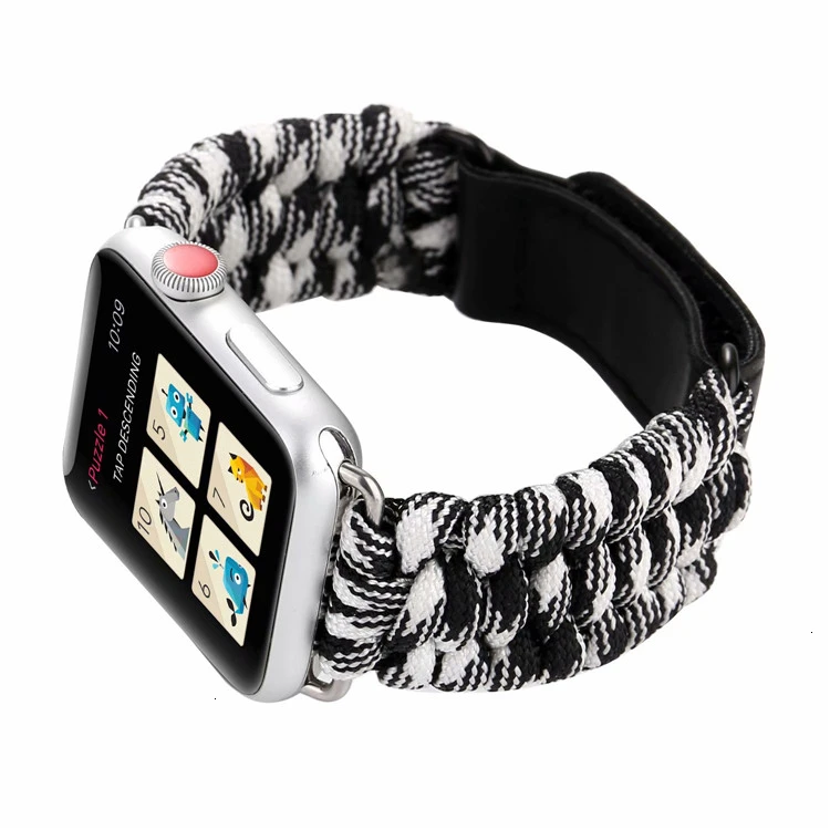 Black white Нейлоновый ремешок для часов Apple Watch 5 44 мм iwatch 42 мм ремешок 38 мм 40 мм iwatch 4 3 2 1 браслет ремешок для часов - Цвет ремешка: Black white