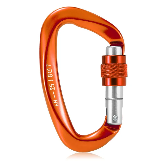 25KN Rock Climbing Carabiner D-Shaped Locking Screw Buckle Hook With Screwgate EDC Clip For Backpack Hiking Outdoor Camping Gear - Цвет: Orange