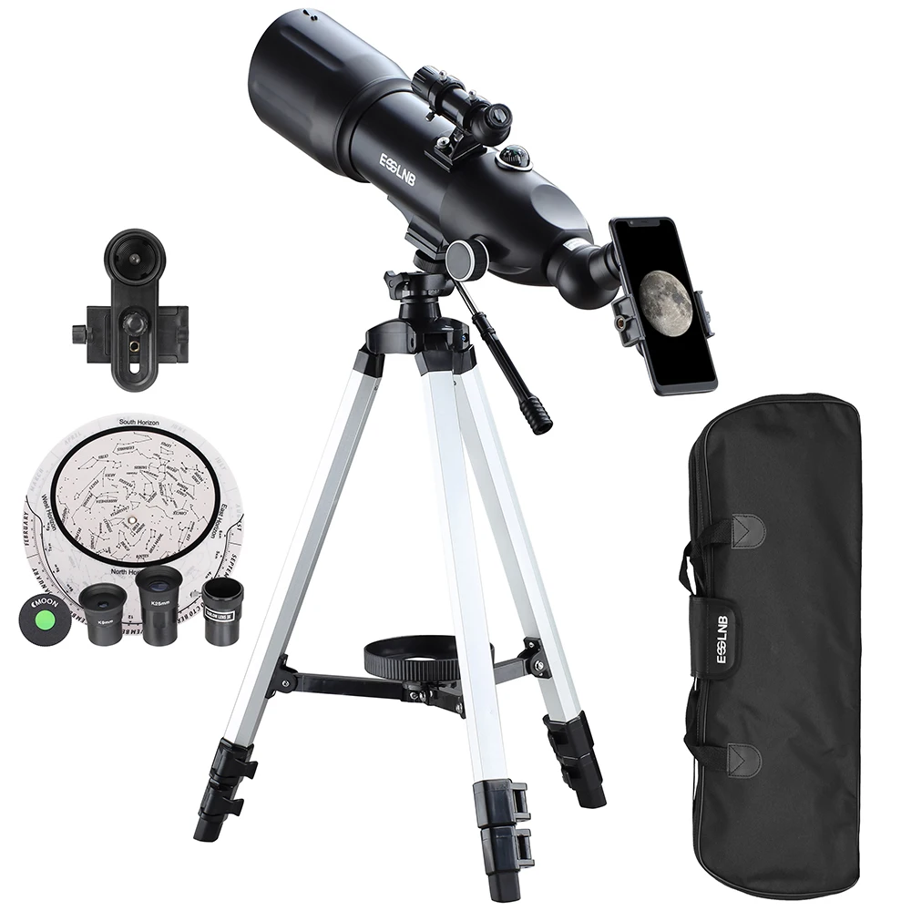 Astronomical Refractor Travel Telescope with Tripod and Phone Adapter to Observe Moon and Planet 80mm Aperture 500mm AZ Mount OYS Telescope for Kids Adults Astronomy Beginners 