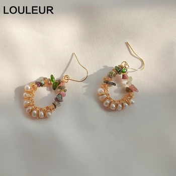 

LouLeur Natural Freshwater Pearl Drop Earrings Elegant Handmade Wedding Blue Stone Earrings for Women Fine Engagement Jewelry