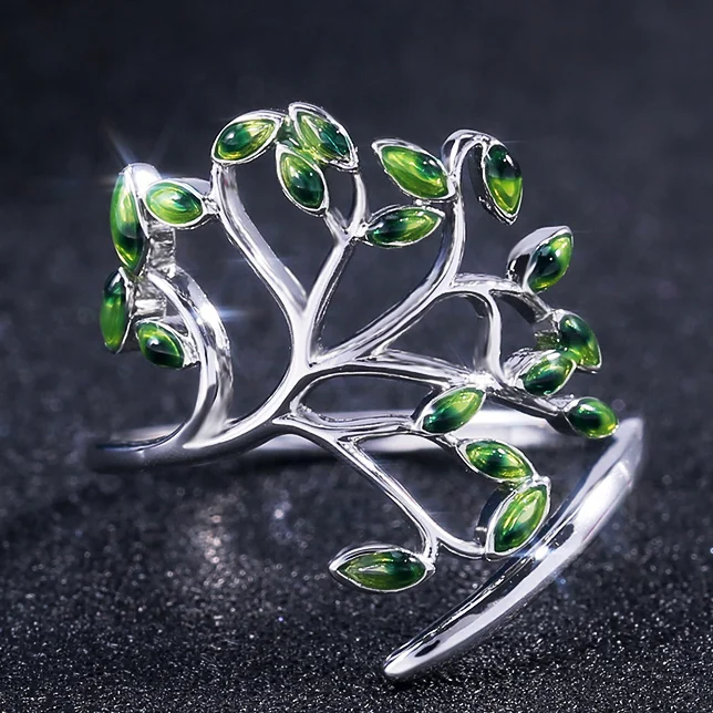 

Huitan Live Tree Shaped Cocktail Party Women Ring Fresh Stylish Birthday Pleased Gift For Women Fashion Adjustable Open Rings