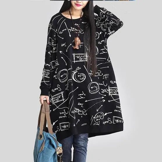 

Clobee 2019 Autumn Winter New Thicker Novelty Character Cotton Dress Black Vintage Vestidos Mujer Clothing Women Large Size L109