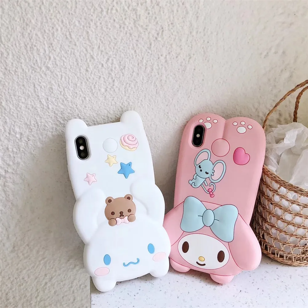 

3D Anime My melody Hello kitty soft silicone phone case for iphone 6 7 8 plus X XR XS MAX Cinnamoroll Lanyard protective Cover