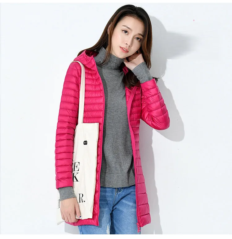 QPFJQD Autumn Outwear 90% White Duck Down Jacket Women Long Winter Coat Ladies Hooded Parka Korean Female Light Warm Slim Jacket