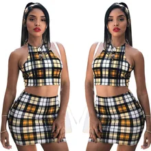 Сексуальный ночной костюм с юбкой в клетку женский хип-хоп костюм для выступлений комплект из 2 предметов DJ DS певица костюмы для танцев на шесте DWY2415