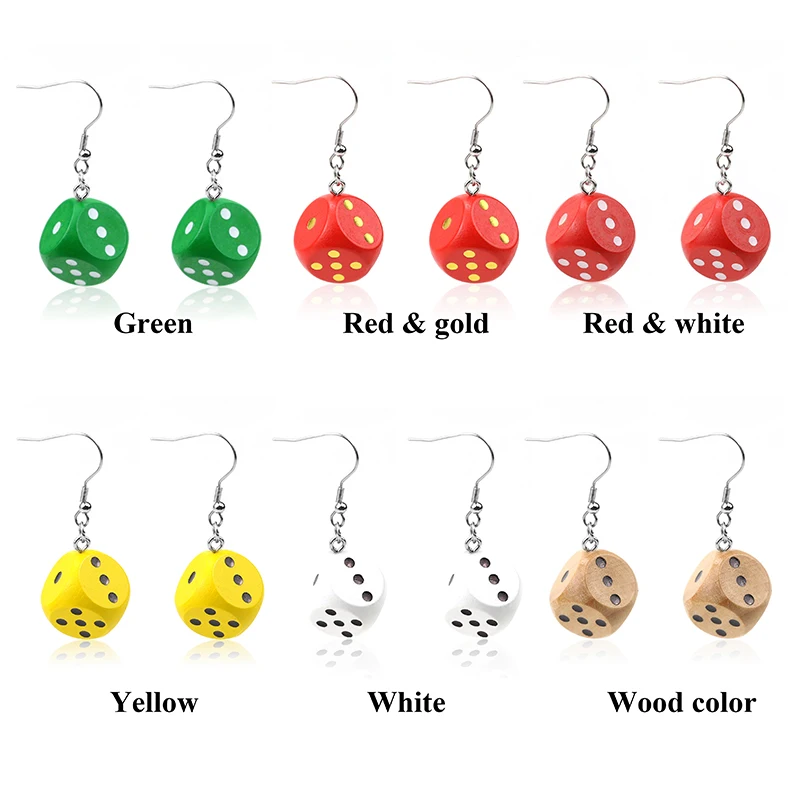 

Stainless steel earring Wooden Dice Dangle Earrings trendy Punk Cubic Dice Drop Earrings Christmas Party woman Jewelry giftts