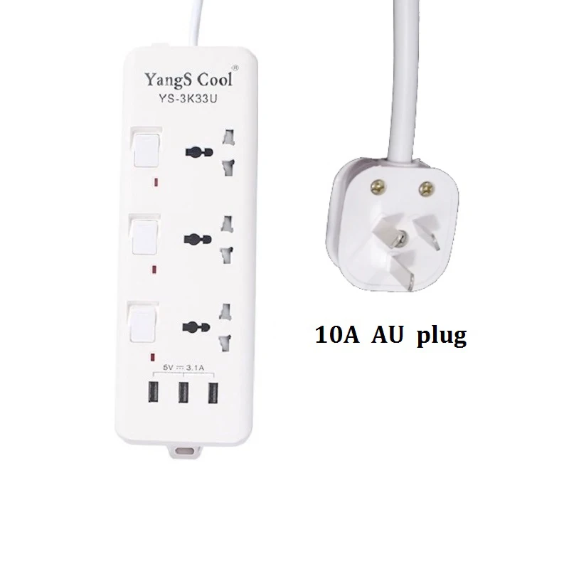 Электрическая удлинительная плата, блок питания prolunga elettrica tomada 3AC, USB выход, отдельный переключатель управления, белая плата - Цвет: 10A AU plug