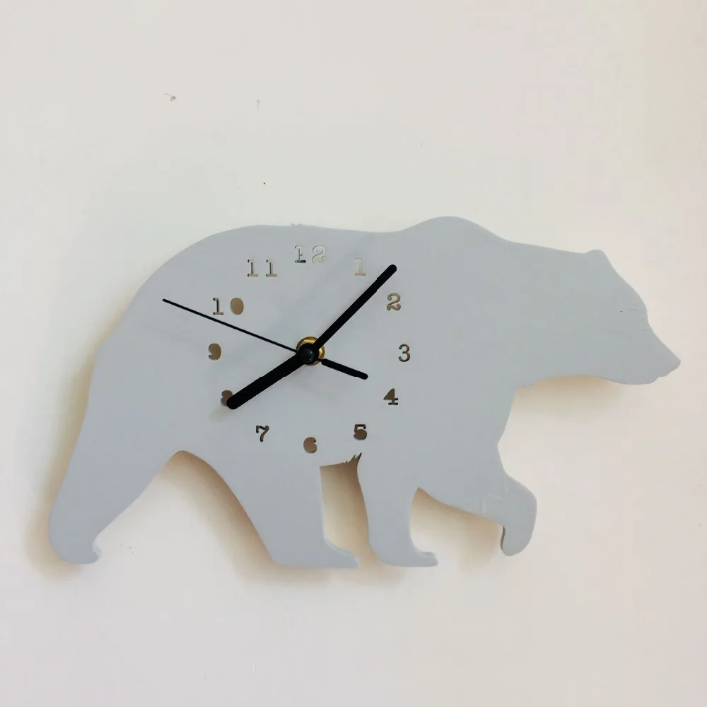 Белый медведь Детские силуэт детские настенные часы монохромный детский серый и белый детский Декор монохромный детская комната подарок для мальчика