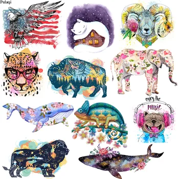 

Pulaqi Eagle Patch Leopard Applique Stripes Iron On Transfers For Clothing Animal Head Flower Thermal Stickers On Clothes Badges