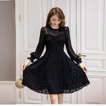 

Autumn French style cute ball gown Dress jacquard chiffon dress lantern sleeve Elegant Vestido girls cultivating party dress 4XL