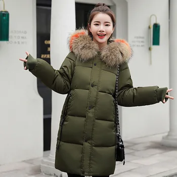 

2019 New Winter Jacket Plus Size Women With Colorful Fur Hooded Womens Jackets Winter Outwear Medium Long Female Coat Parka Slim